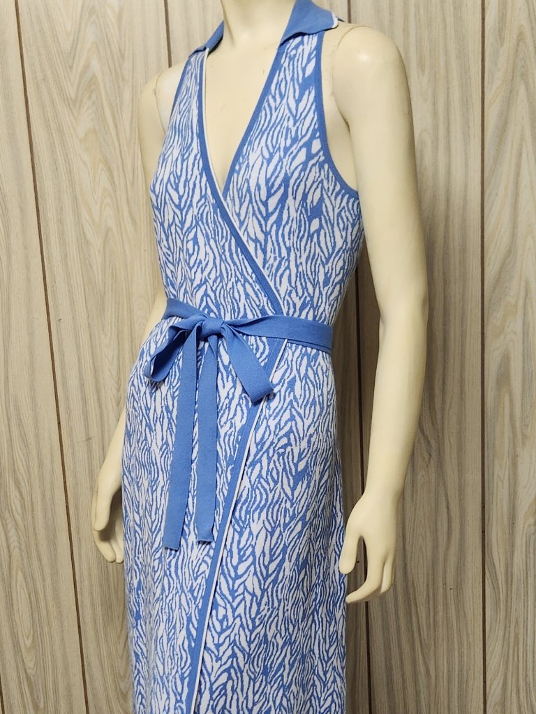 Dvf Wrap Dress M Blue Animal Print Knit Diane Von Furstenberg